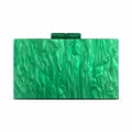 Detail of green marble patterned acrylic clutch with rectangular hard shell and top clasp - Emerald Green