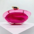 Chic pink transparent acrylic clutch bag with rose inner pouch and gold clasp - Rose Red