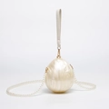 Ivory marble acrylic egg-shaped evening clutch bag with pearl chain and leather handle - Large Ball
