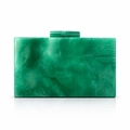 Detailed view of rectangular green marble acrylic evening clutch bag with glossy finish - Green Gradient