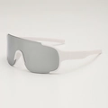 Gafas de sol deportivas blancas para ciclismo con lente de espejo grande y diseño envolvente - Montura Blanca Espejo Plateado