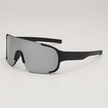Gafas de sol de ciclismo envolventes con montura negro mate y lentes de espejo plateadas - Montura Negra Espejo Plateado