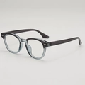 Retro round frame glasses with black and blue gradient design shown from a front view - Anti-Blue Light Plain Lens / Black Top Transparent Blue Bottom
