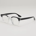 Occhiali rotondi retrò con montatura nera e trasparente per un look alla moda - Lente Piana Anti-Luce Blu / Sfumato da Nero a Trasparente
