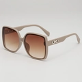 Oversized square beige sunglasses with gradient lenses and silver metal temple decor - Coffee Frame Tea Lens