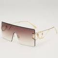 Chic oversized rimless square sunglasses with gradient lenses and golden heart temples - Gradient Brown