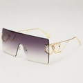 Oversize rimless sunglasses with purple gradient lenses and gold heart hollowed temples - Gradient Purple