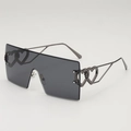Fashionable oversized rimless square sunglasses with deep grey lenses and heart metal trim - Gray