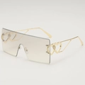 Oversized rimless square sunglasses with gold metal temples and hollow heart detail - Light Mercury