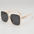 Retro oversized square sunglasses in cream beige frame with grey polarized lenses - Beige Frame Grey Lens