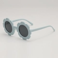 Lunettes de soleil mignonnes bleu clair en forme de fleur marguerite pour enfants - Monture Bleue Verres Gris