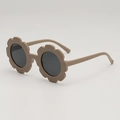 Lunettes de soleil fleurs pour enfants, fini kaki mat avec verres ronds gris foncé - Monture Café Verres Gris