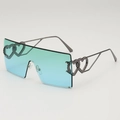 Oversized square rimless sunglasses with blue gradient lenses and heart-shaped side decor - Gradient Green
