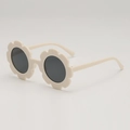 Lunettes de soleil fleurs mignonnes pour enfants en blanc crème avec verres ronds - Monture Blanche Verres Gris