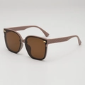Stylish beige oversized square sunglasses with quilted temples and golden metal accents - Khaki Frame Tea Lenses