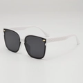 Chic oversized square sunglasses with white frames, black lenses, and quilted temples - White Frame Gray Lens