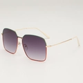 Oversized square metal sunglasses with gradient lenses and green-red striped frames - Green Red Frame Grey Gradient Lens