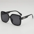 Chic oversized square sunglasses with black glossy frames and silver metal accents - Black Frame Grey Lens