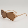 Futuristische übergroße geometrische Sonnenbrille mit beigen Rahmen und braunen Gläsern - Jelly Tee Rahmen Tee Linsen
