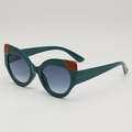 Retro cat-eye sunglasses with dark green frame and reddish-brown contrast details - Dark Green Frame Gradient Blue Lenses