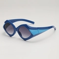 Occhiali da sole geometrici poligonali con montatura blu scuro e lenti sfumate di moda - Montatura Blu Scuro Lenti Doppio Grigio