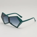 Moderne Oversize-Polygon-Sonnenbrille mit dunkelgrünem Rahmen und blaugrauem Verlauf - Grüner Rahmen Blau Farbverlauf Gläser