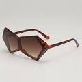 Futuristische polygonale Oversize-Sonnenbrille mit Schildpatt-Rahmen und braunen Gläsern - Leopard-Rahmen Braune Verlaufsgläser