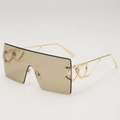 Oversized rimless square sunglasses in light tea brown with gold double heart detail - Champagne