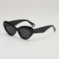 Stylish black cat-eye sunglasses with sleek frames and unique metal hole detailing - Black Frame Grey Lens
