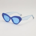 Vintage cat eye sunglasses with thick blue frames and translucent light blue temples - Blue Frame / Blue Lens
