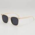 Minimalist square frame beige sunglasses with grey lenses and gold metal accents - Beige Frame Grey Lens