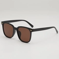 Classic square black sunglasses with brown lenses and metal rivets on the corners - Black Frame Tea Lens