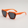 Retro polygon sunglasses with bright orange geometric frame and dark grey tinted lenses - Orange Frame Gray Lens
