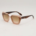 Lunettes de soleil rétro polygone avec monture rose transparent et verres dégradés - Monture Thé Verres Thé Dégradé