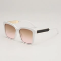Oversized square white frame sunglasses with gradient pink lenses and gold metal details - White Frame Gradient Tea to Pink Lens