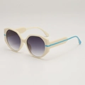 Retro cream octagonal sunglasses with gradient grey lenses and blue stripe detail - D06z-2 / Beige Frame Gradient Grey