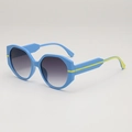 Occhiali da sole geometrici oversize blu e gialli con lenti grigie sfumate per viaggi - D06z-2 / Montatura Blu Grigio Sfumato