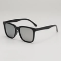 Gafas de sol retro con montura cuadrada negra brillante y lentes de espejo plateadas - Marco Negro Lentes de Espejo Plateados