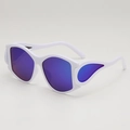 White punk oversized sunglasses with blue-purple lenses and Y2K fire wing frame design - White Frame Blue Mirror