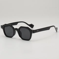 Chic black irregular geometric sunglasses with silver rivets and unique wavy temples - Black Frame Grey Lens