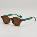 Retro geometric sunglasses with amber and green frames and decorative metal rivets - Tea Frame Green Temple Tea Lens