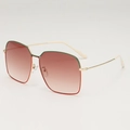 Square metal sunglasses with gold-brown gradient lenses and signature red-green stripe trim - Green Red Frame Brown Gradient Lens