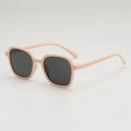 Kids oversized square sunglasses in beige frames with dark grey UV protective lenses - D05 Z-4 / Pink Frame Grey Lens