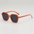 Kids orange square-frame sunglasses with dark grey lenses shown from a 45-degree angle - D05 Z-4 / Orange Frame Gray Lens
