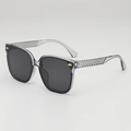 Oversized square sunglasses with transparent gray frames and quilted texture temples - Translucent Grey Frame Grey Lens