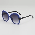 Stylish oversized blue and black sunglasses with grey gradient lenses in a side view - Dark Blue Frame Gradient Grey