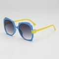 Kids stylish oversized sunglasses featuring bright blue frames and yellow temples - Sky Blue Frame Gradient Grey