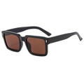 Classic square black sunglasses with brown lenses and silver studs in a 45-degree side view - Black Frame Tea Lens
