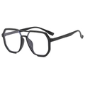 Modern double-bridge oversized polygonal matte black glasses with 45-degree side view - Matte Black