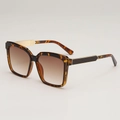 Oversized tortoise shell square sunglasses with brown gradient lenses and metal detail - Leopard Frame Gradient Tea Lens